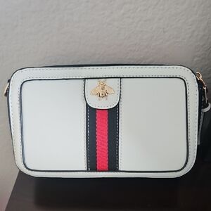 NWOT White and red Crossbody Bag with Bee Accent
